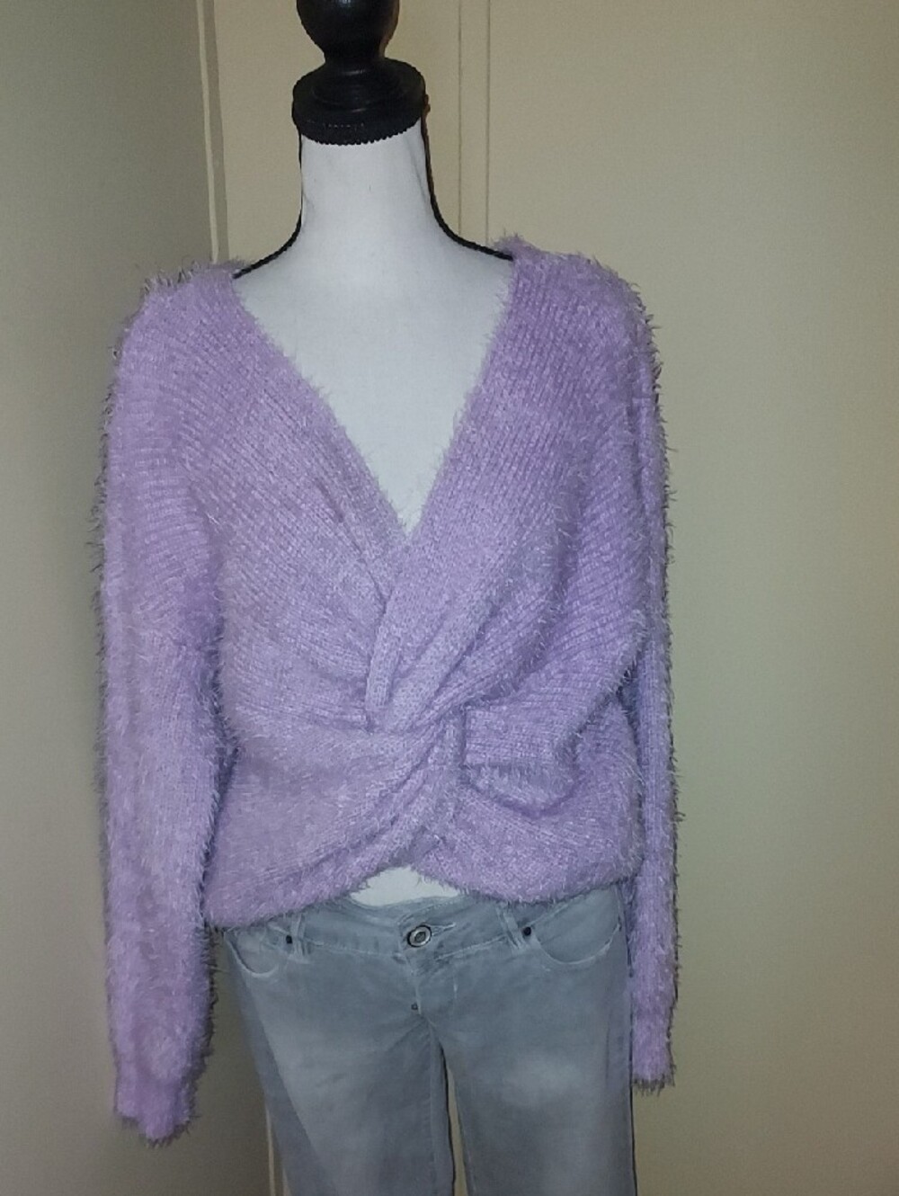 Tru Luxe Jeans Lavender Fuzzy Knit Sweater Top